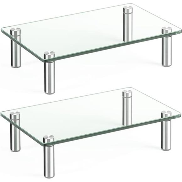 Dual Glass Monitor Stand Riser, 2 Pack Computer Monitor Riser, Clear Stand - Picture 7 of 7